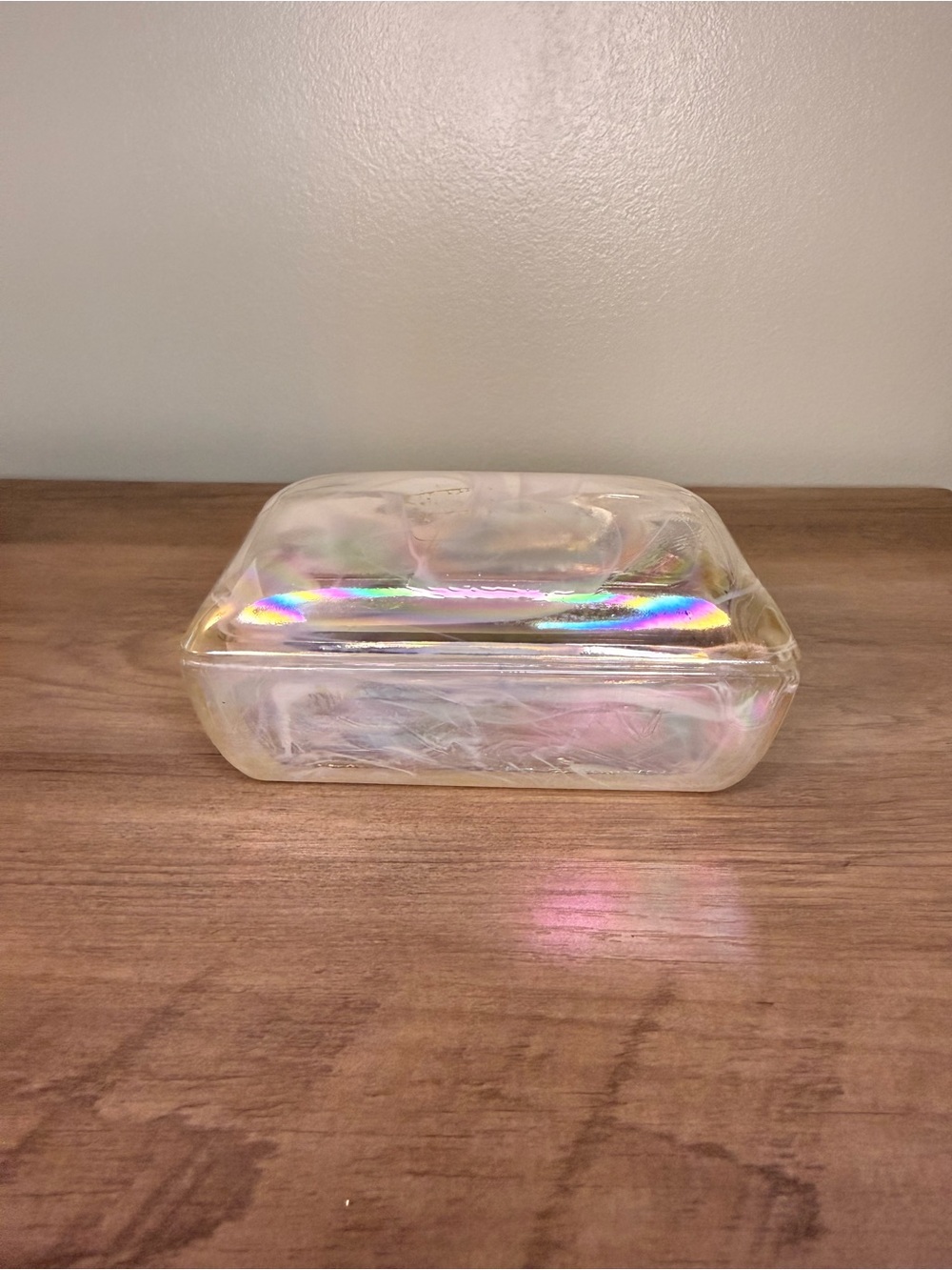 Vintage White Opulent Iridescent Swirl Glass Trinket Box and Lid